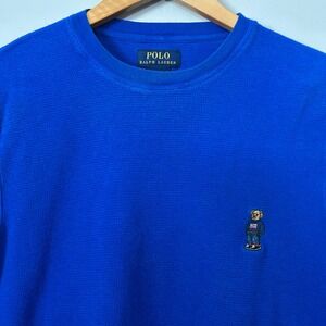 Polo Ralph Lauren Shirt Men M Blue Polo Bear Waffle Knit Thermal Long Sleeve